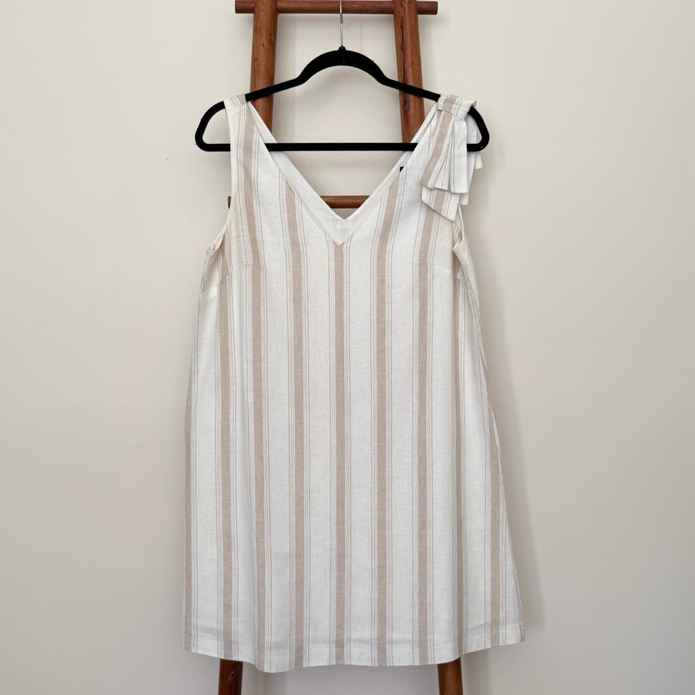 Alex Marie White and Tan Striped Mini Dress